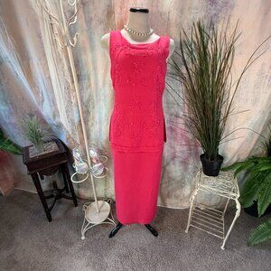 📌Jessica Howard Hot Pink Embroidered & Beaded Linen Blend Maxi Dress